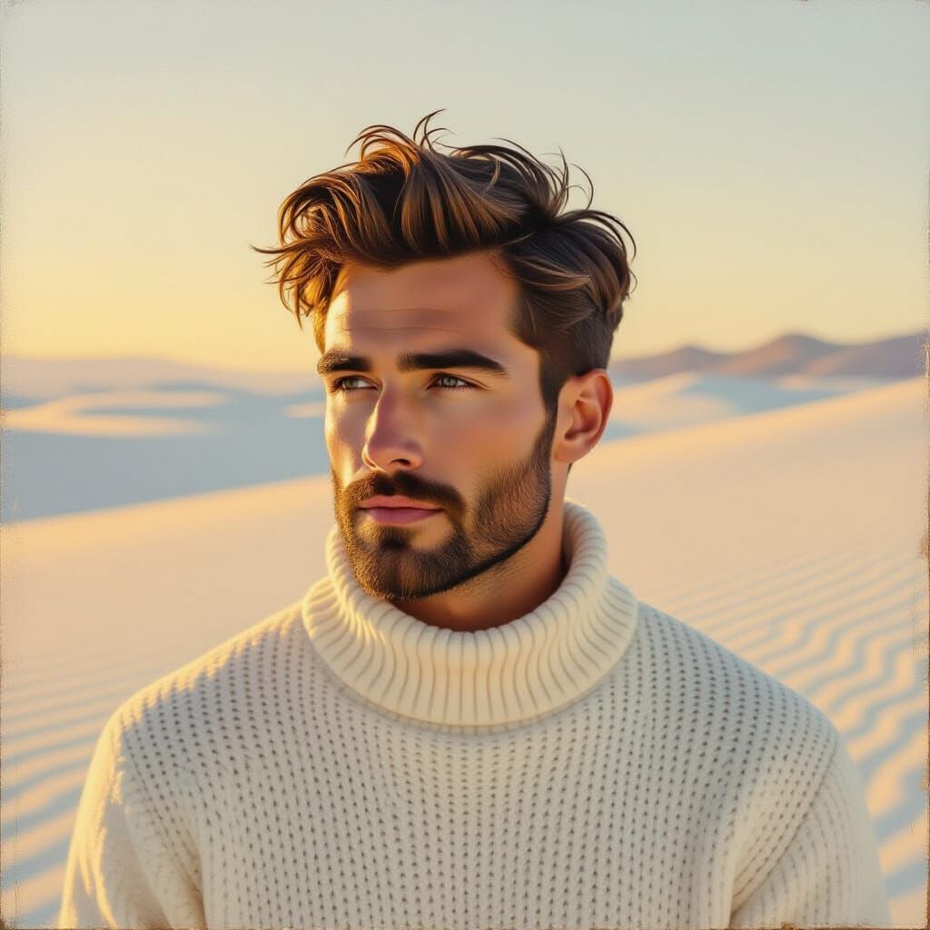 A handsome man wearing a white sweater 