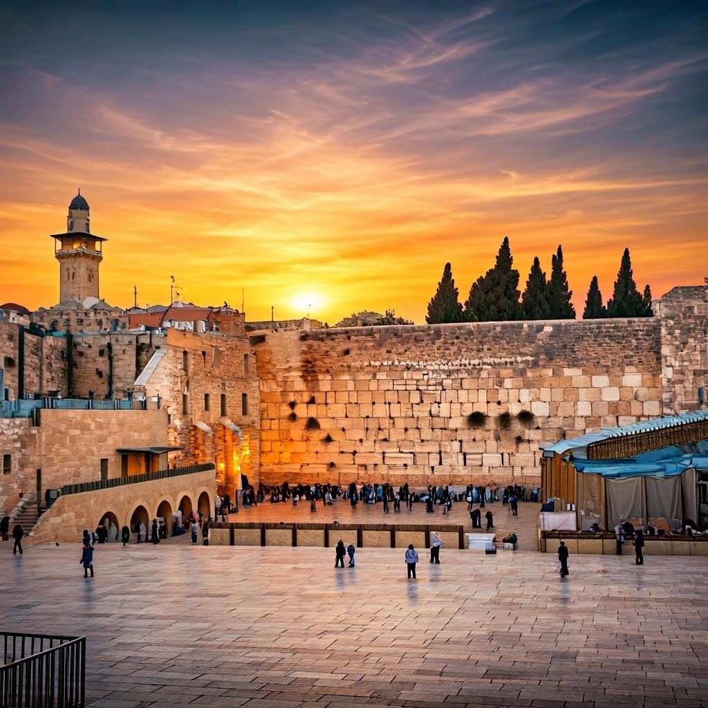 Western Wall Sunrise: Golden Light and Devout Prayer