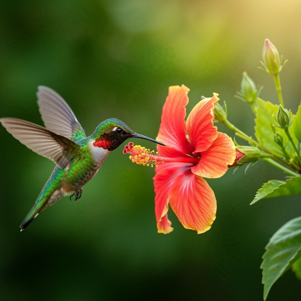 Imagine a serene hummingbird with iridescent feathers sipping nectar from a blossoming lotus flower, ...  by @Carlotta Cavalli