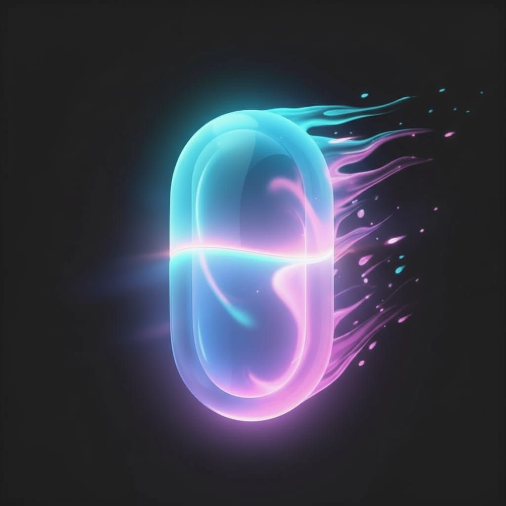 “Create a soft, glowing, elongated oval light shape, similar to a translucent neon capsule. The style must be minimal, smooth, and abstract ...