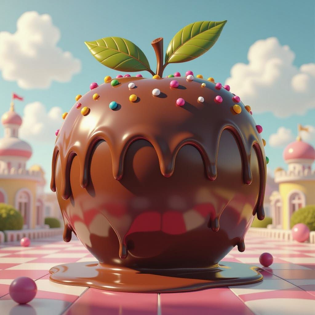 Chocolate Covered Peach in Hyperrealistic Digital Illustrati...