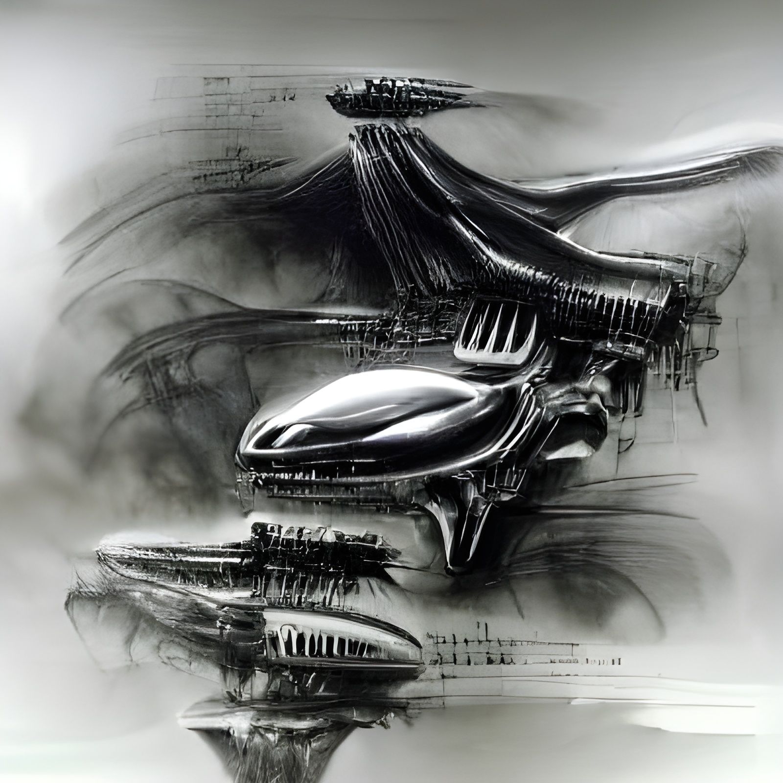 H. R. Giger 8k resolution concept art of an alien spaceship ...