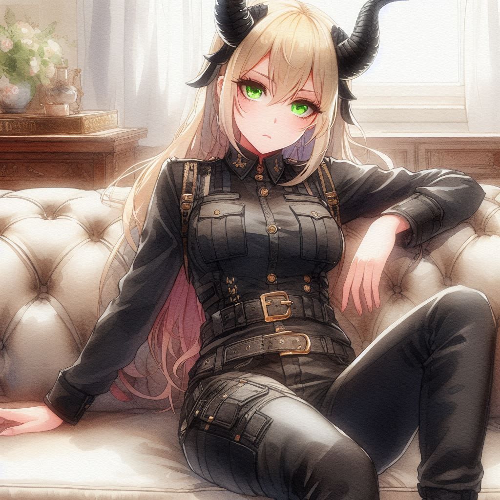 Double horns, soldier, anime girl