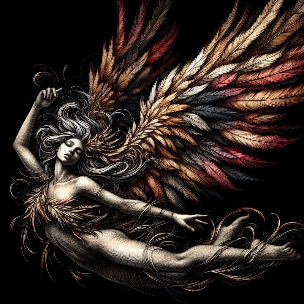 D3 Black and Color Wings, Falling Angel