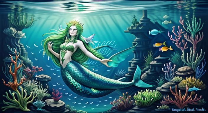 Biopunk Mermaid, Goddess , 

vegetation