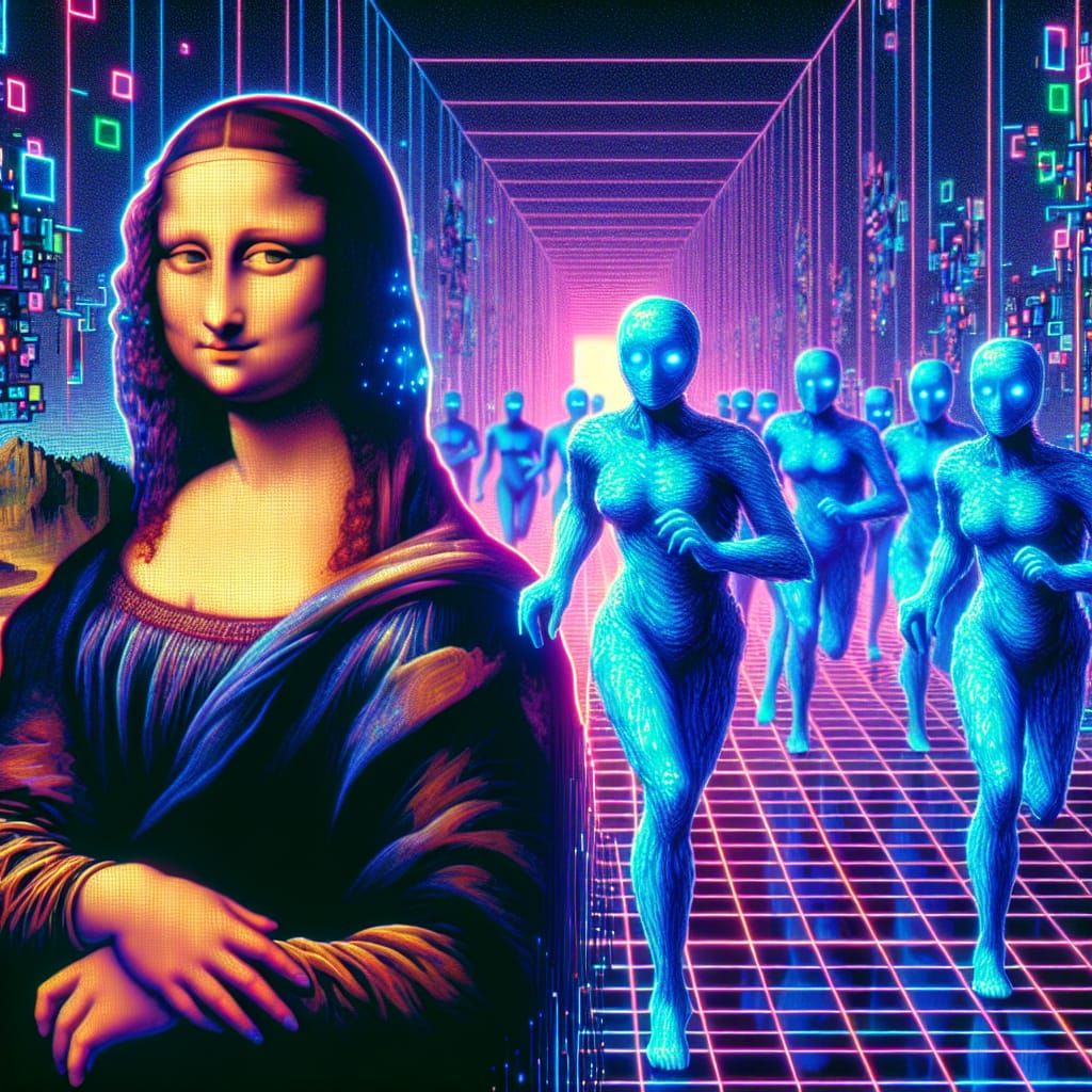 Blue Meanies Chasing Mona Lisa Through The Tron Universe