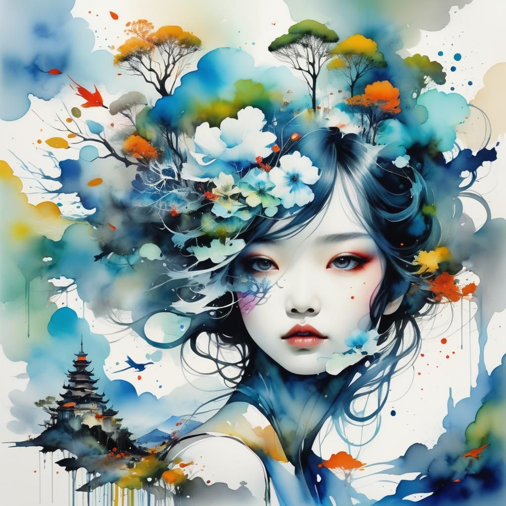 Epic Serene Landscape in Watercolor Art Style