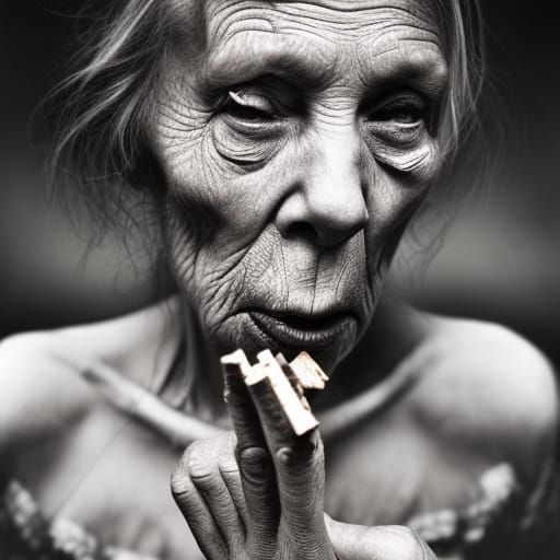 Old swamp hag eating a bowl of lit cigarettes - AI Generated Artwork ...