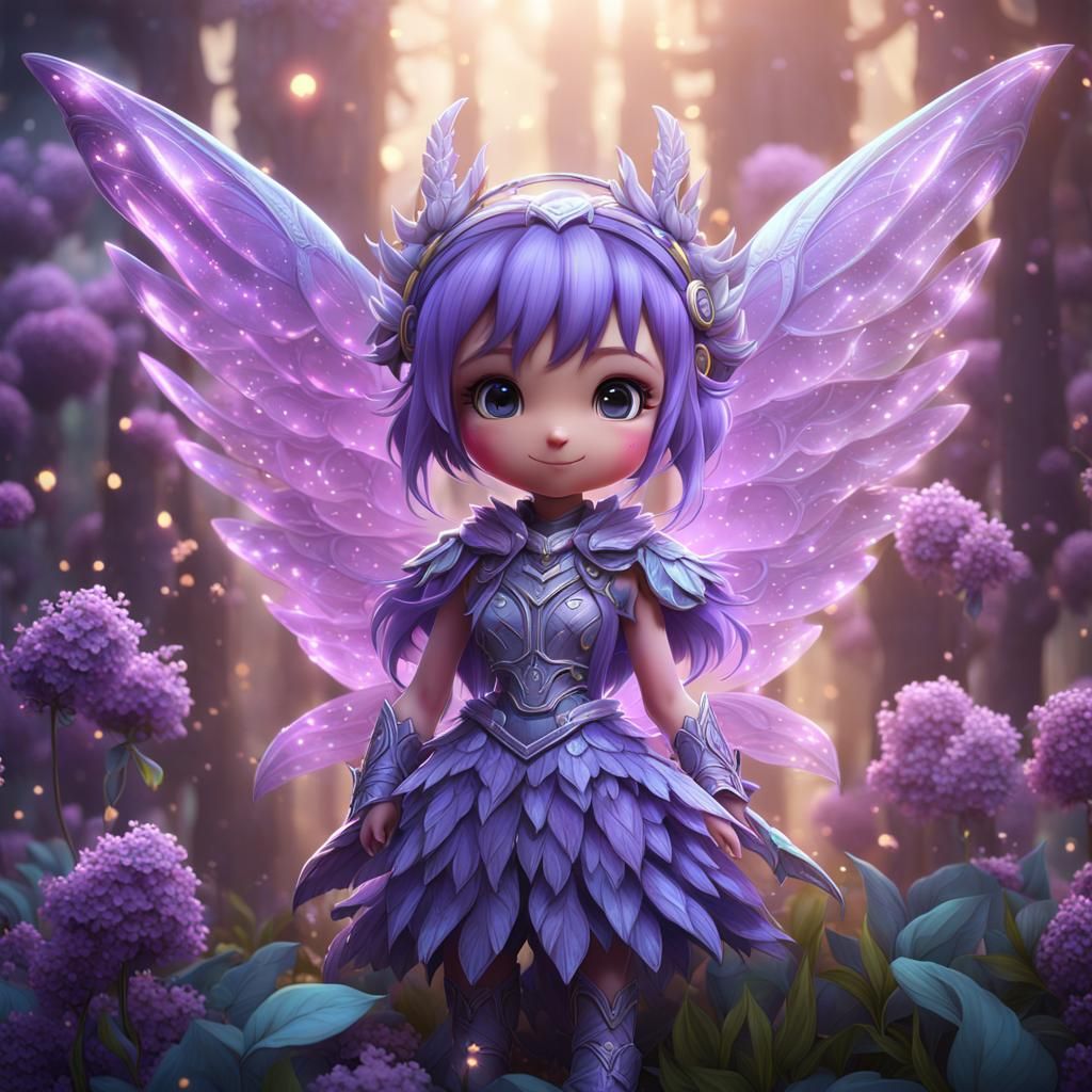 Anime Pixie with Lilac Wings in Detailed Matte Painting