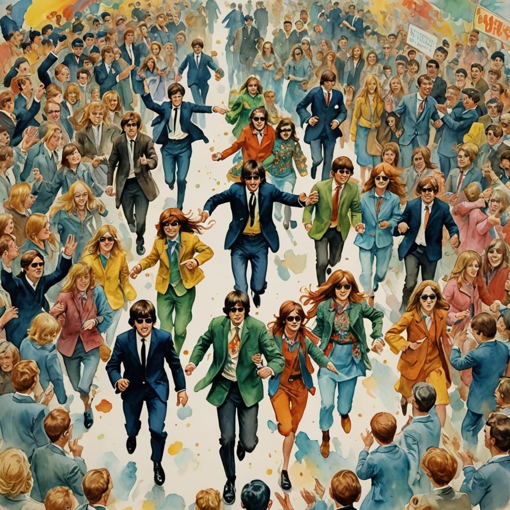 Beatles running away from crazy fans - AI Generated Artwork - NightCafe ...