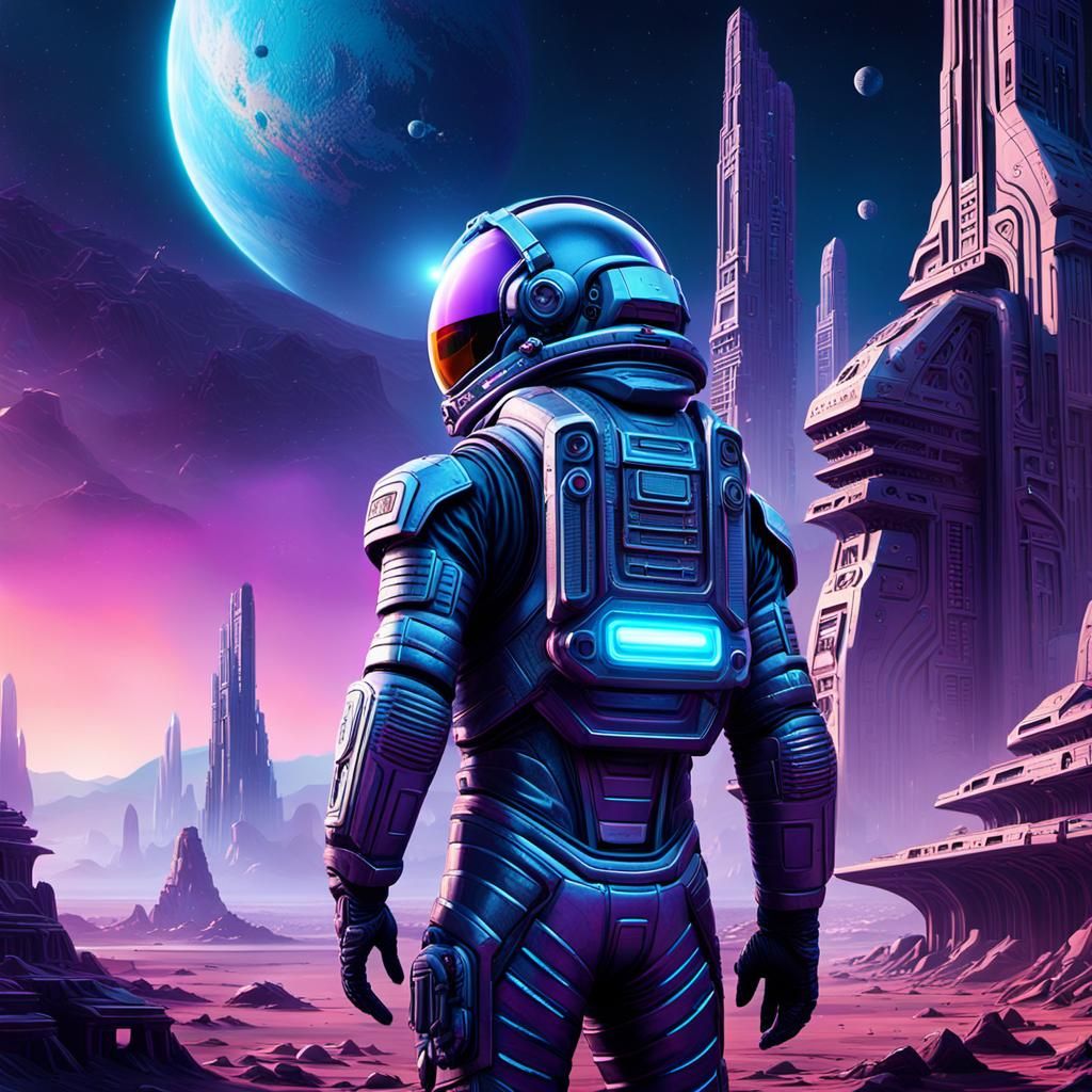 Astronaut Discovering an Alien City in Sci-Fi Style
