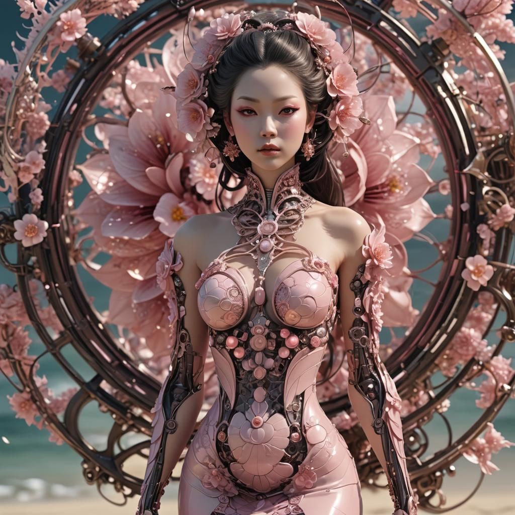 Full body view, very gorgeous, close up a lovely fractal flo...