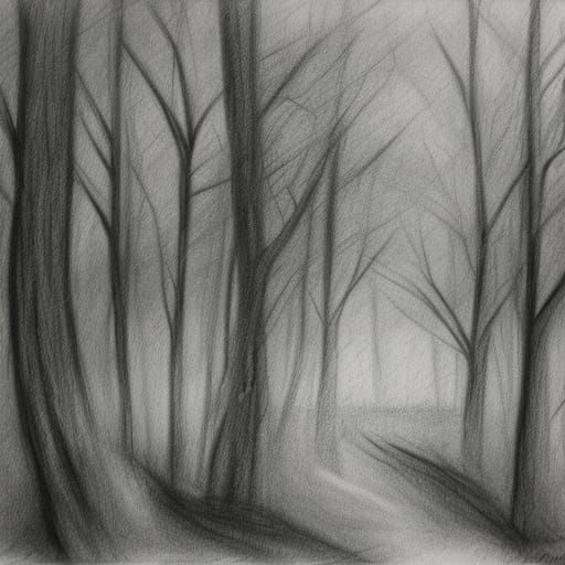 forest hyperdetailed charcoal drawing