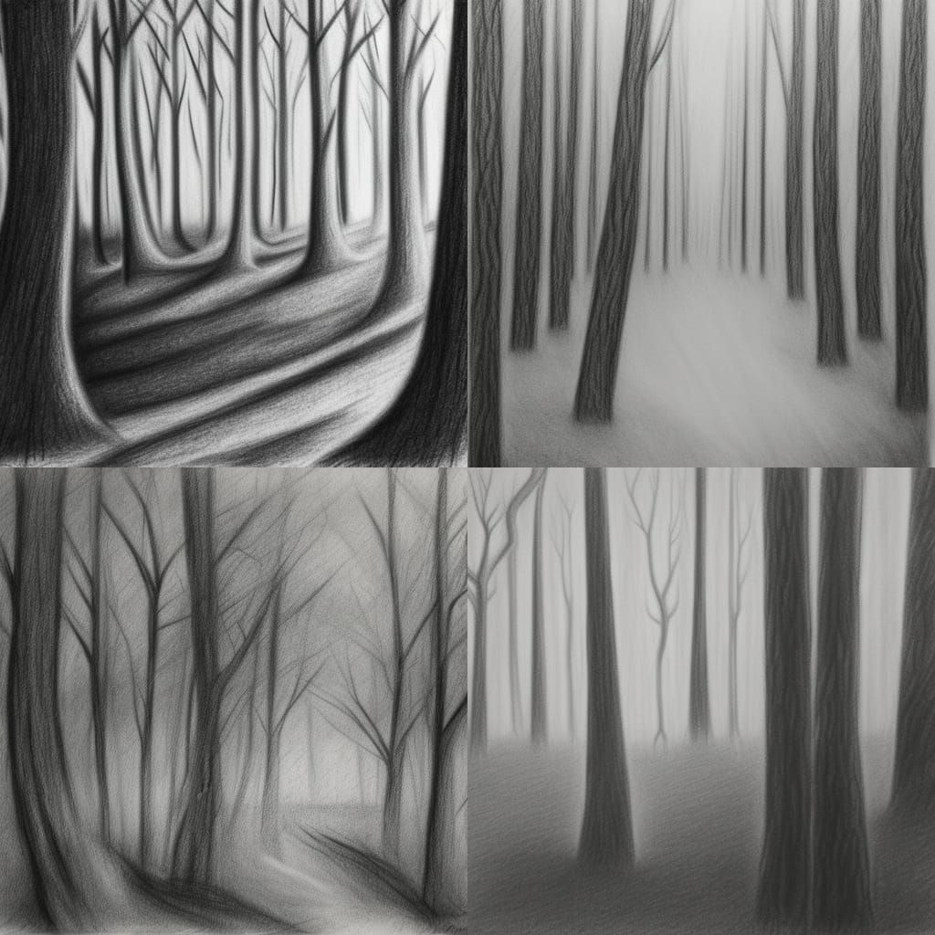 all of the forest hyperdetailed charcoal drawings