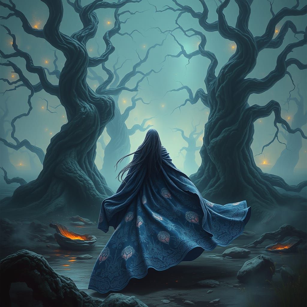 a detailed, dreamlike scene that blends fantasy and realism, evoking a mysterious and unique atmosphere while maintaining an unusual yet coh...