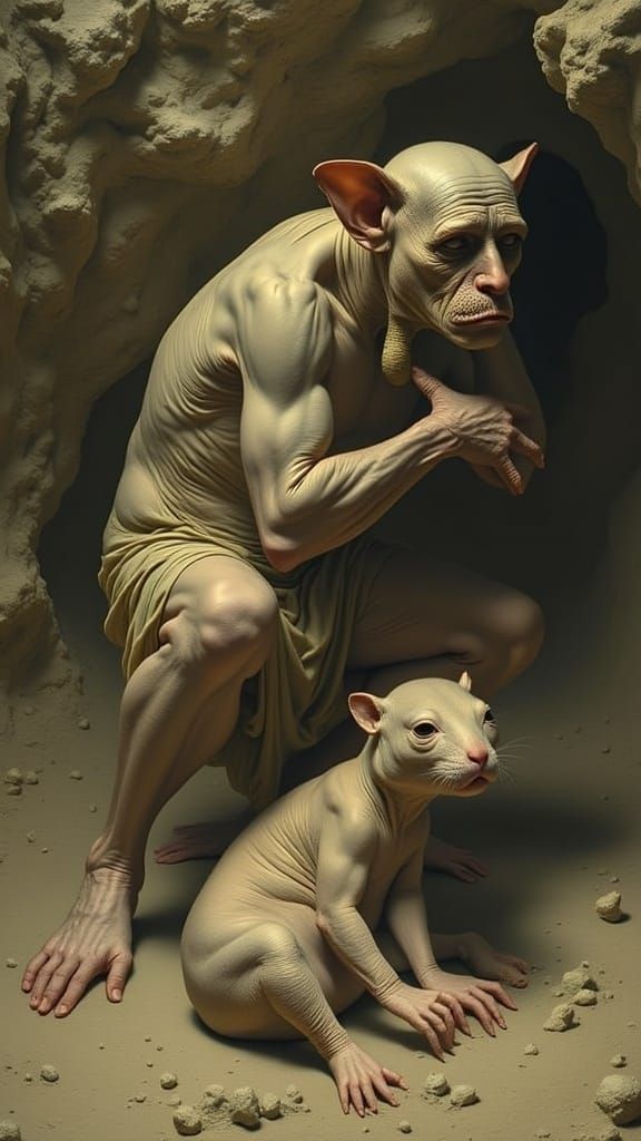 <lora:Chiaroscuro:1.0> Ivory Renaissance: caravaggesque chiaroscuro, Zdzisław Beksiński Style, Dystopian Surreal, The Hamster on the Beach,...