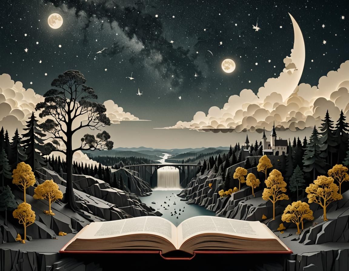 Surreal Landscape Book in Papercut Style
