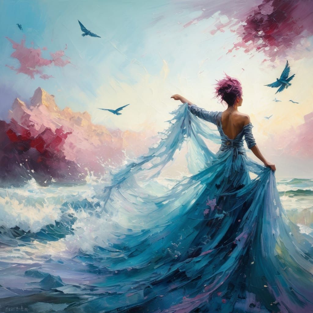 l'Océan murmure,  sa robe bleue danse comme une vague de pureté