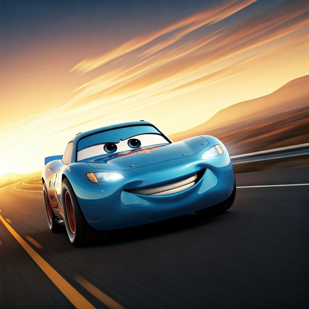Lightning McQueen Cruises Down Highway: Matte Painting