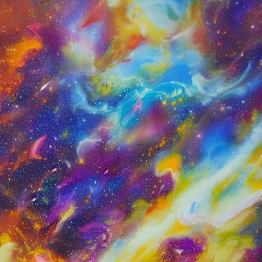 Vibrant Cosmic Odyssey in Abstract Oil Painting