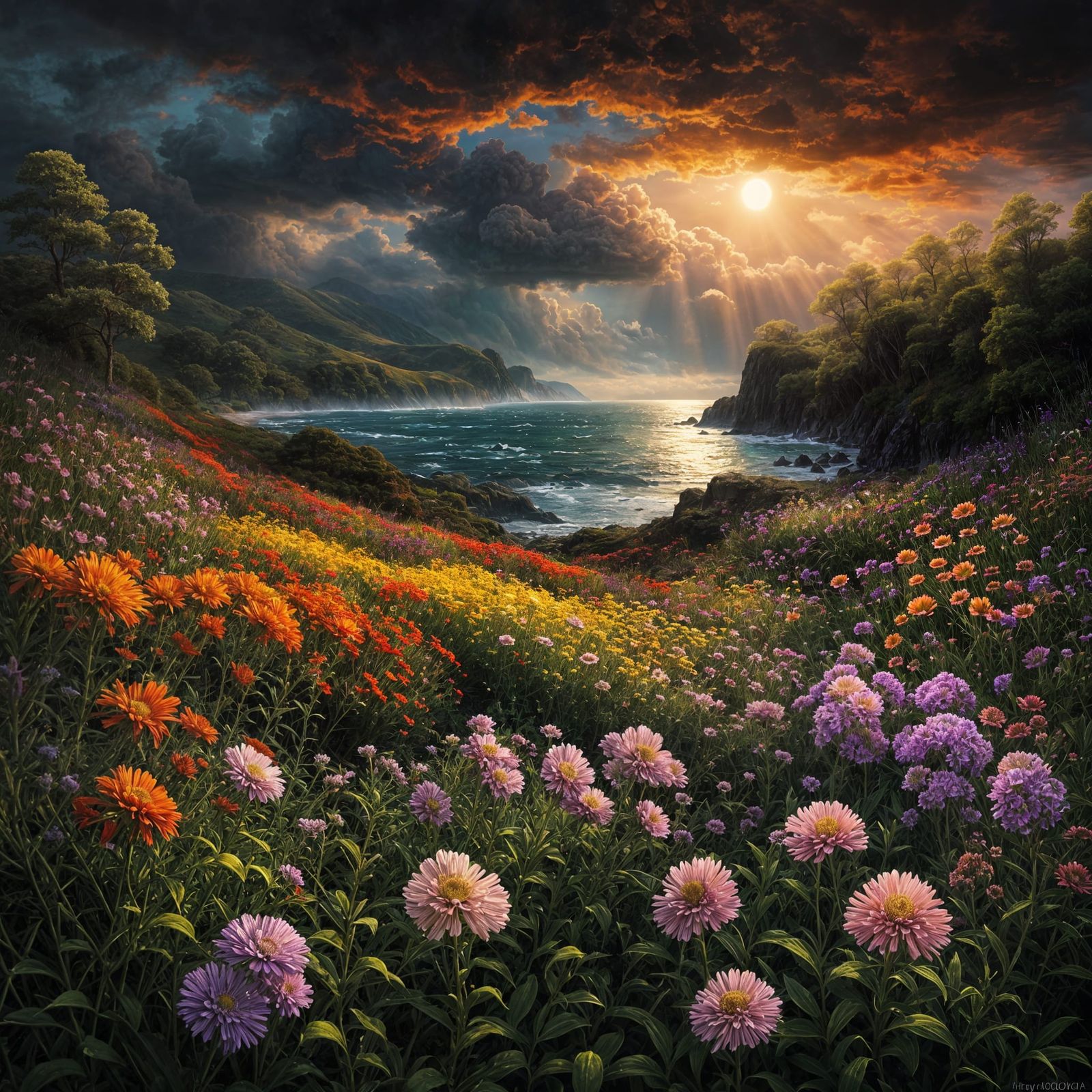  Vibrant colored wildflowers in a beautiful coastal field & gorgeous sky.   by @JenniferG