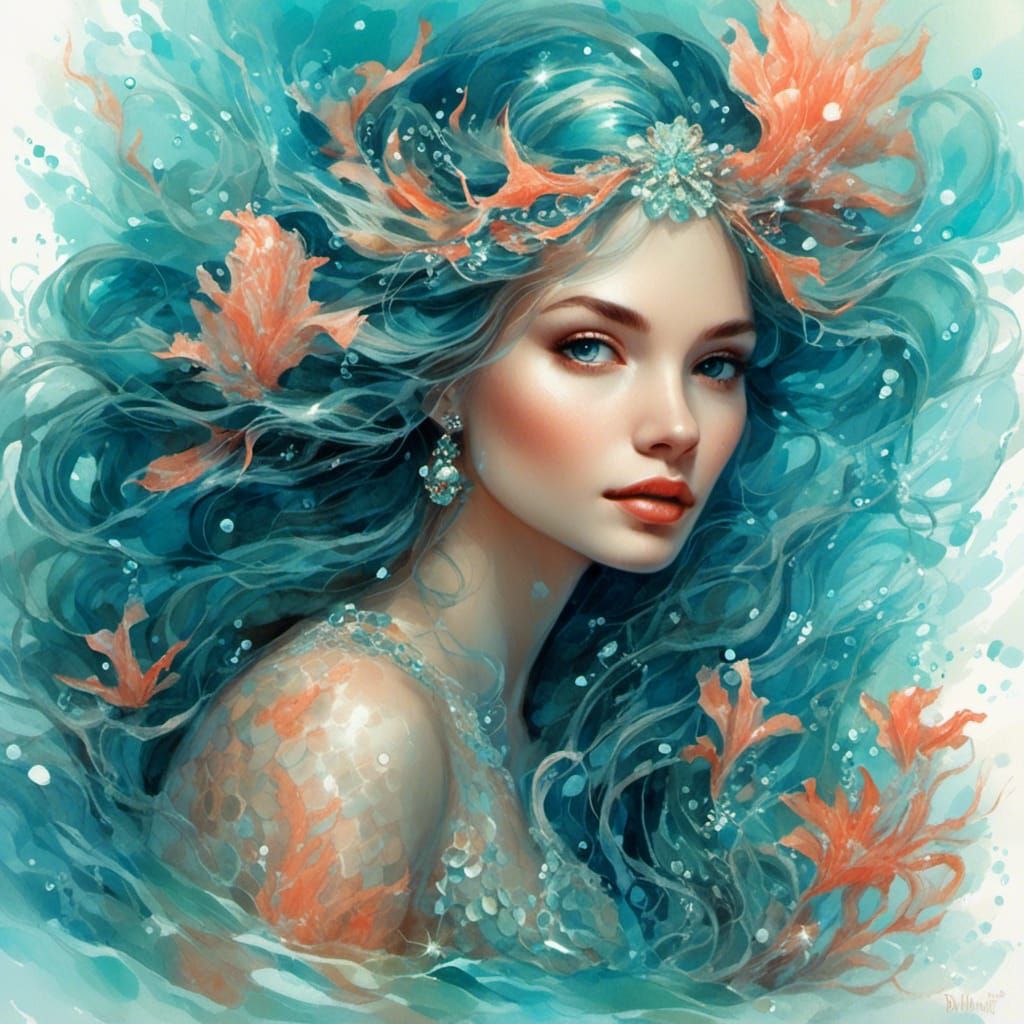 Bioluminescent Mermaid on a Dark Shore