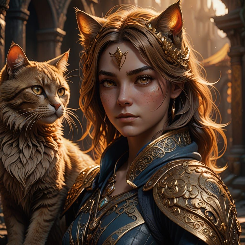 Golden Cat Girl in Sensual Pose