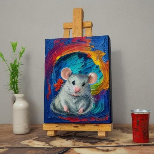 Rat Zodiac Ceramic Vat in Expressionist Oil Painting