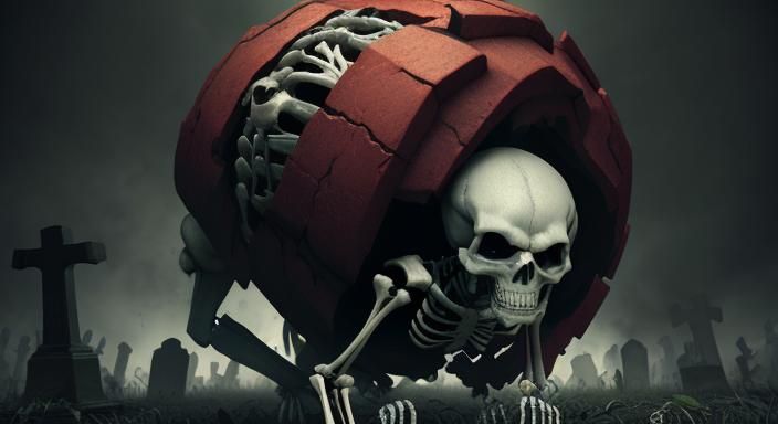 skeleton crawling out of  graveyard background depth with 10...