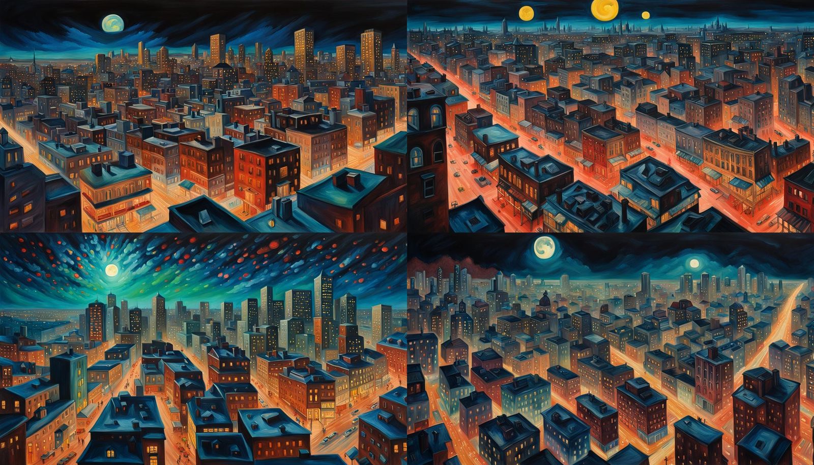 Night Cityscape in Hypermaximalist Impressionist Style