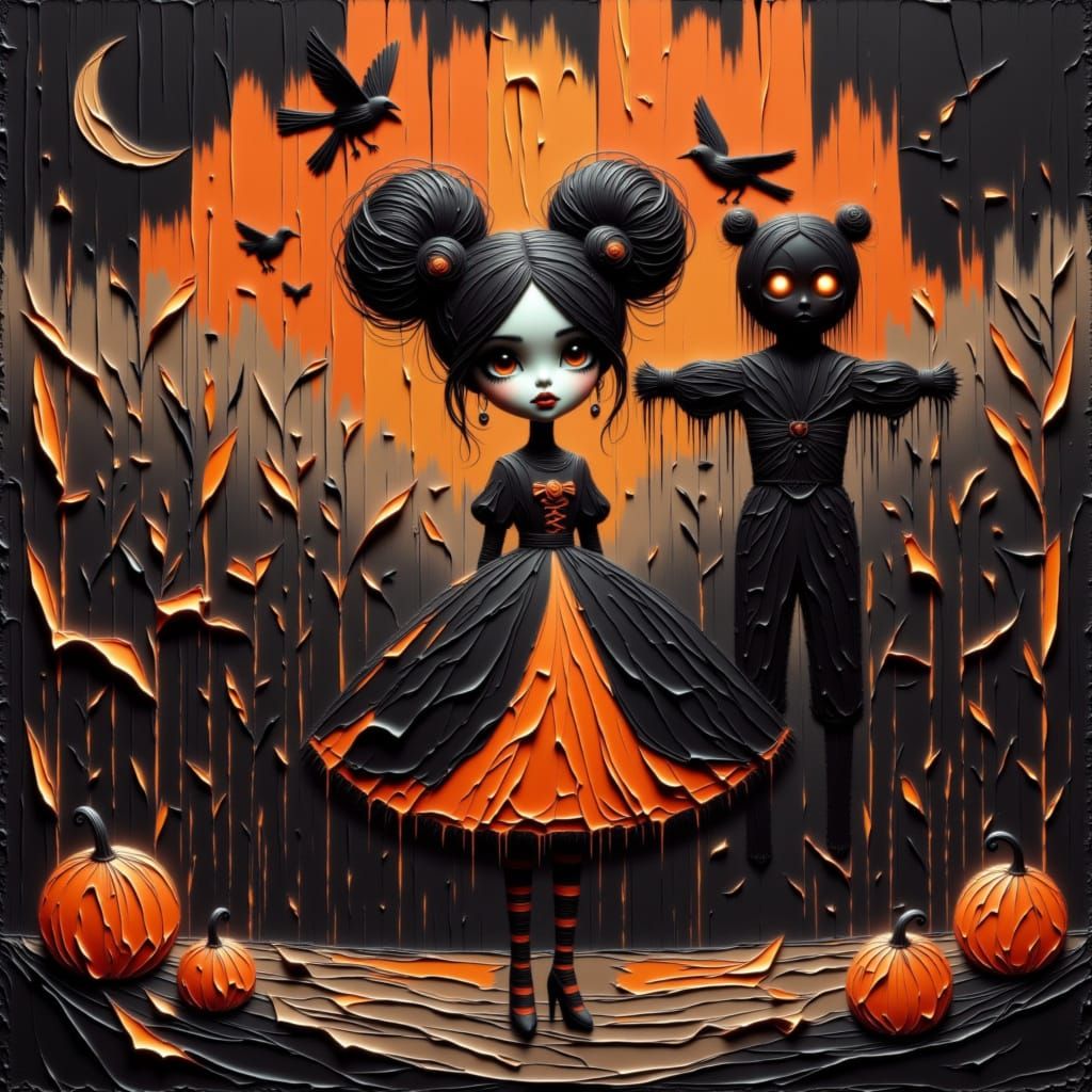 <lora:Moonchild Halloween:1.0> <lora:Moonchild:1.0> 🌾 Moonchild Halloween Cornfield w/ tall elongated stalks

"Moonchild Halloween, gothic d...