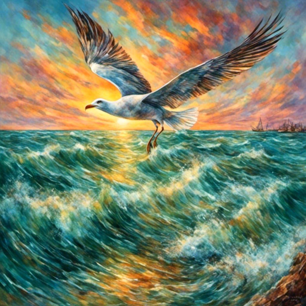 <lora:Marvelous Creation:1.0>A seagull with outstretched win...
