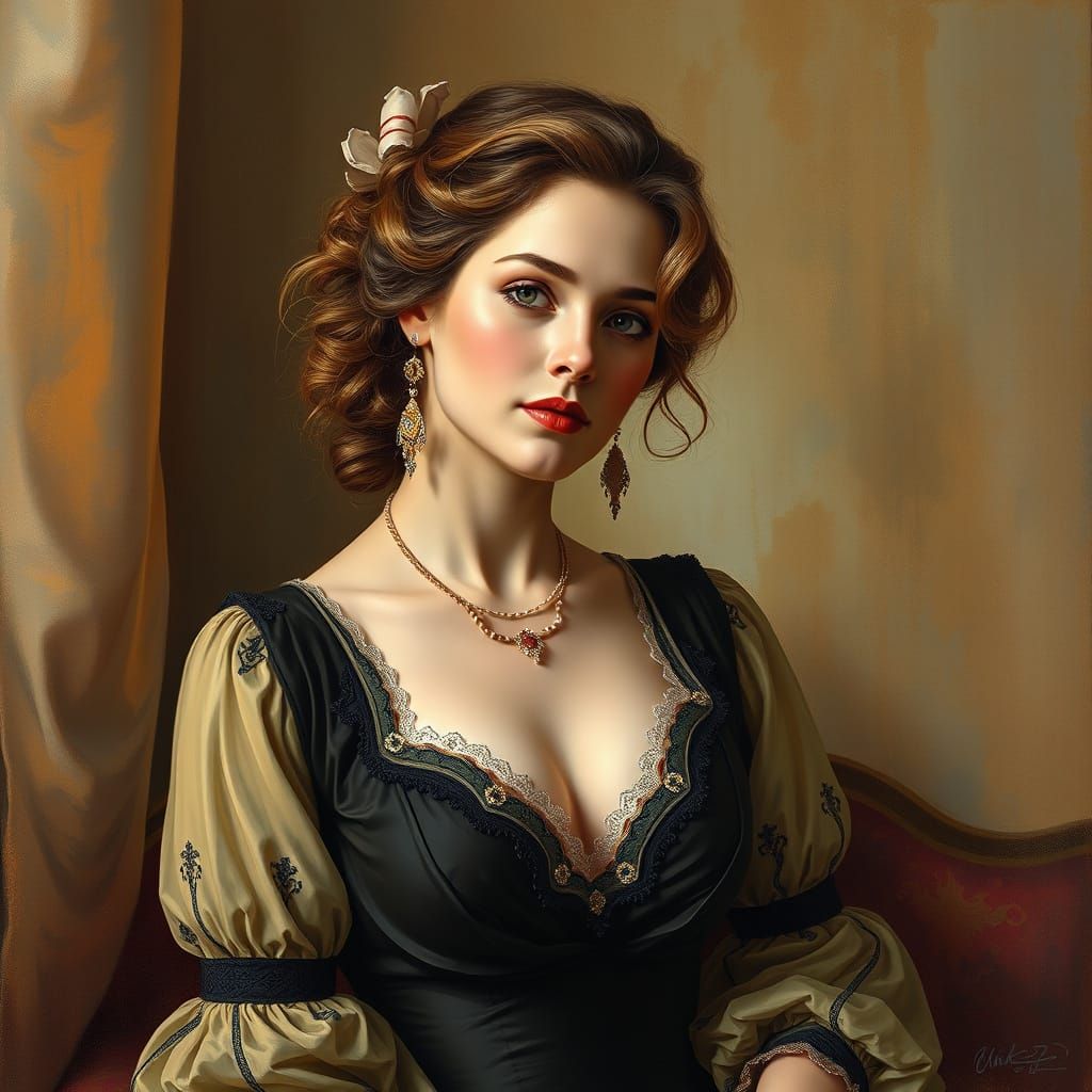 Elegant Woman in Soft Lighting, Inspired by Art Nouveau