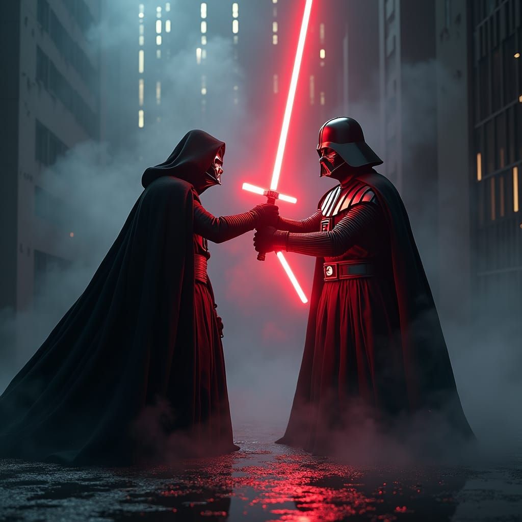 kylo ren duel darth vader with lightsabers