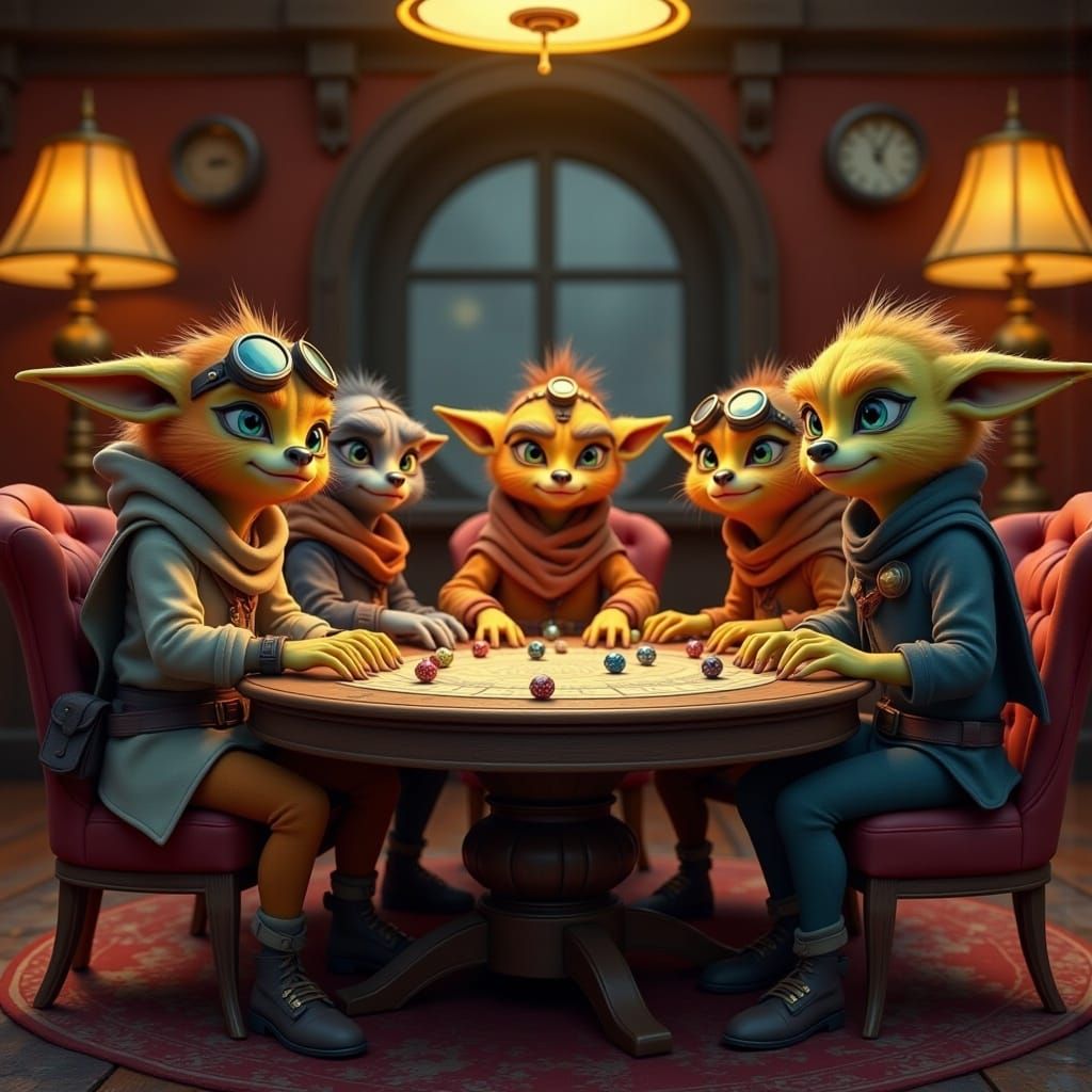 Ickwonaughts & Friends playing Dice games by Madam Lu '24