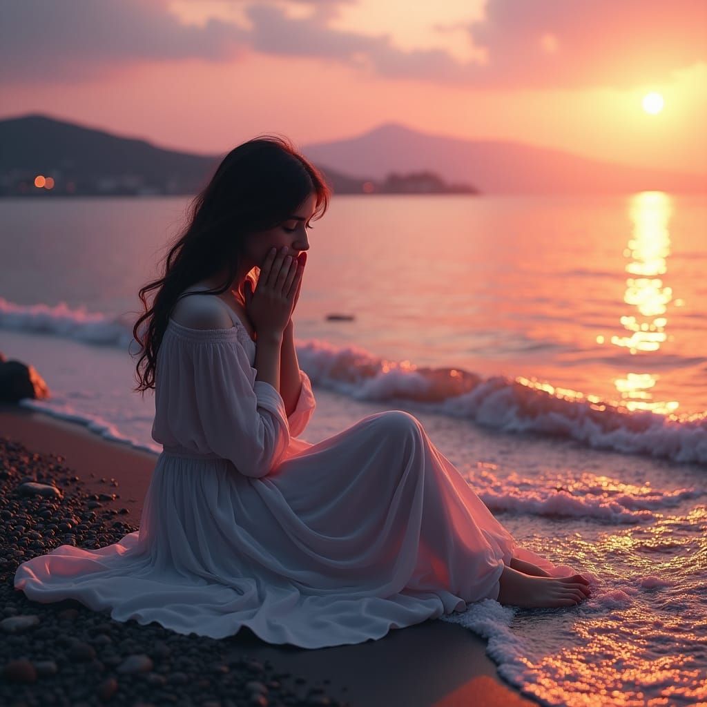 Woman Weeping at Sea of Galilee: Fantasy Concept Art