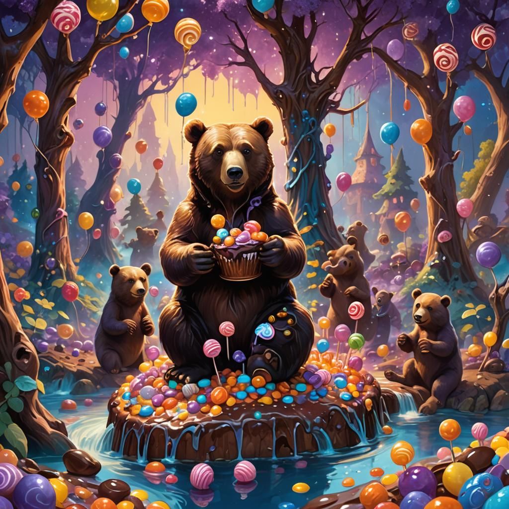 bears enjoying in choclate land