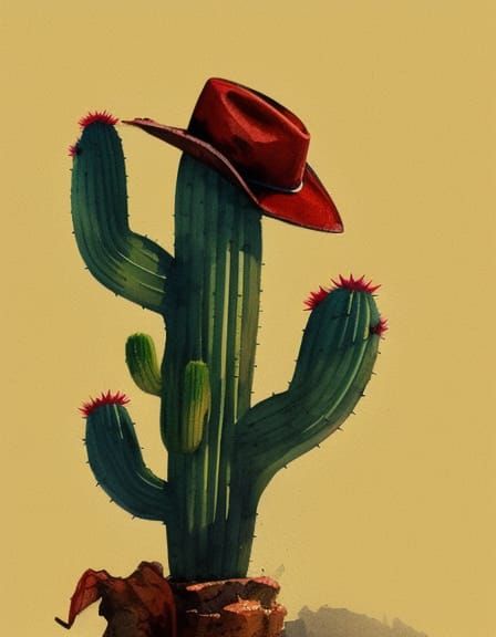 Cool cactus with a cowboy hat - AI Generated Artwork - NightCafe Creator