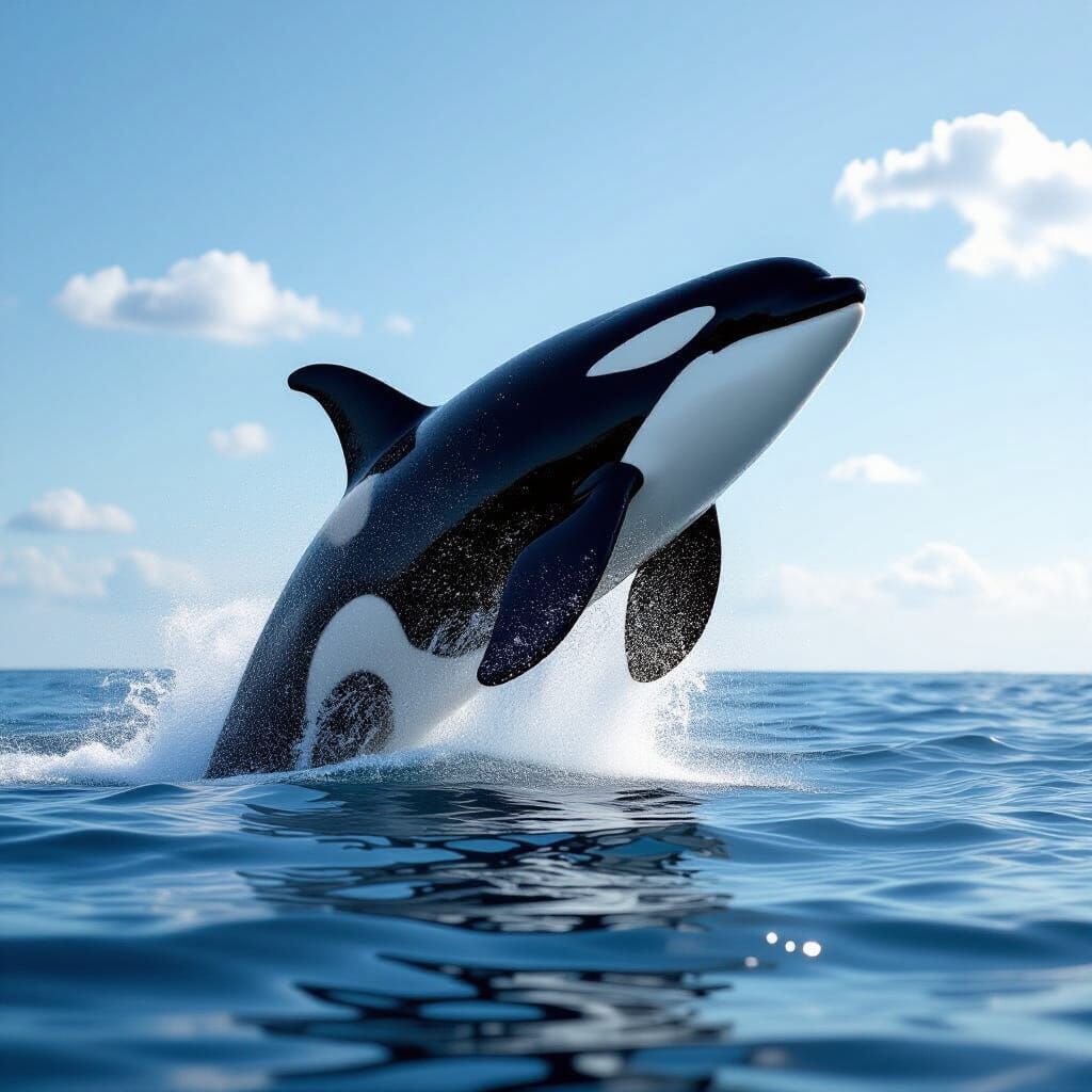 Photorealistic Killer Whale Breaching Dramatically From Ocea...