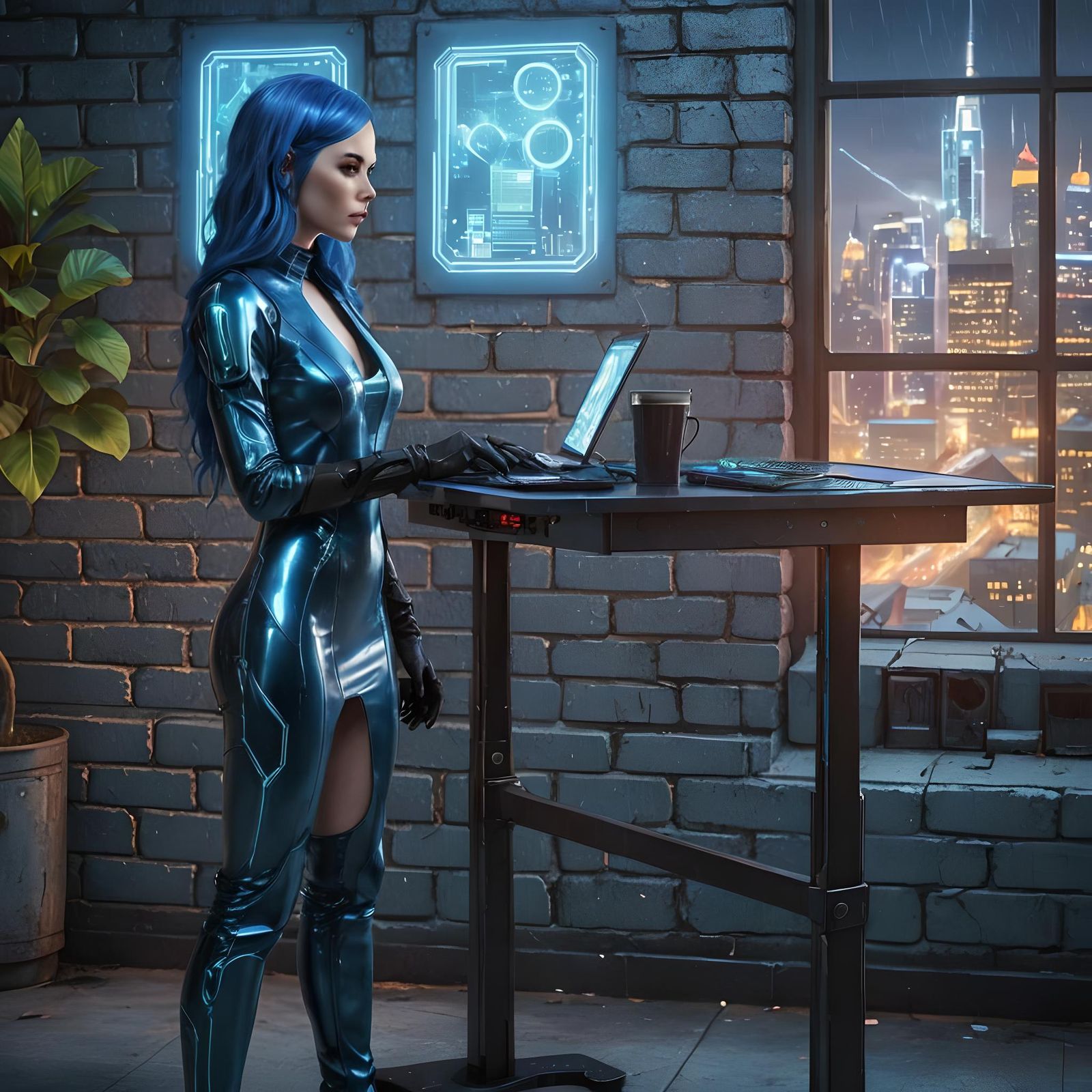 WFH in blue latex