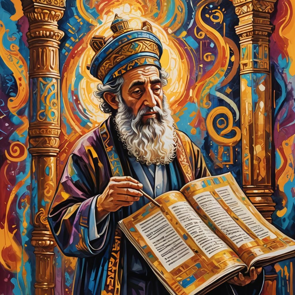 Jewish Man Reading Torah in Street Art Style