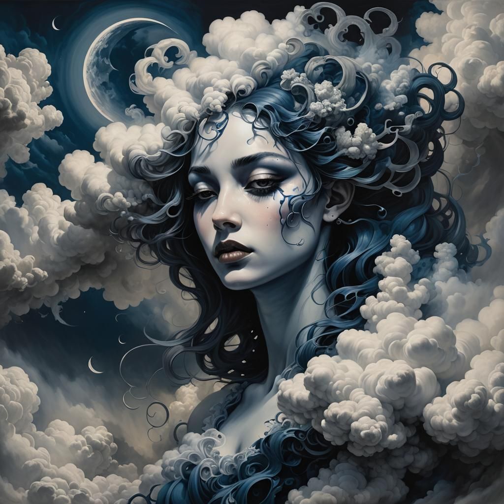 Cloud Nymph with Crescent Moon, Roberto Ferri Style