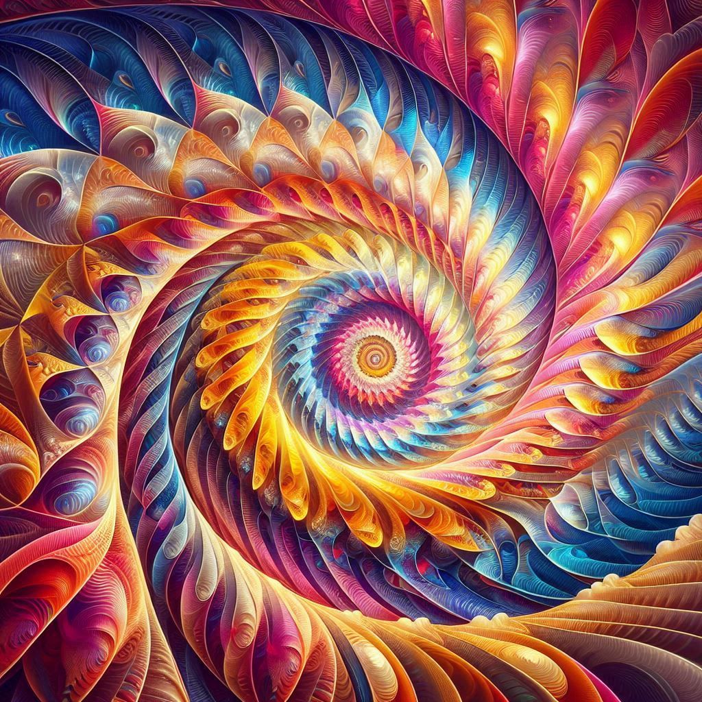 Inner fractal of a Shell, Colorful, infinite, geometric art,...