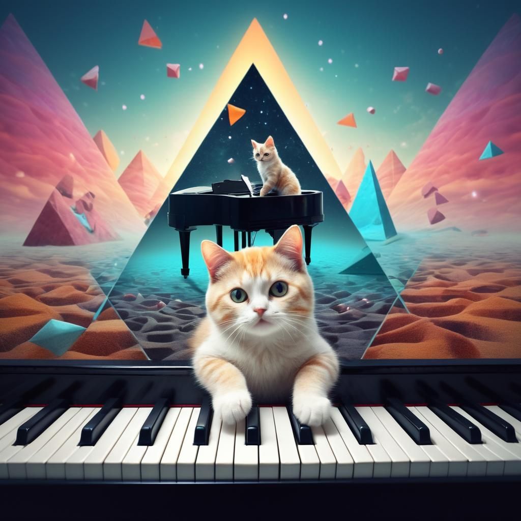 Chromatic Surrealism: Cat Playing Piano
