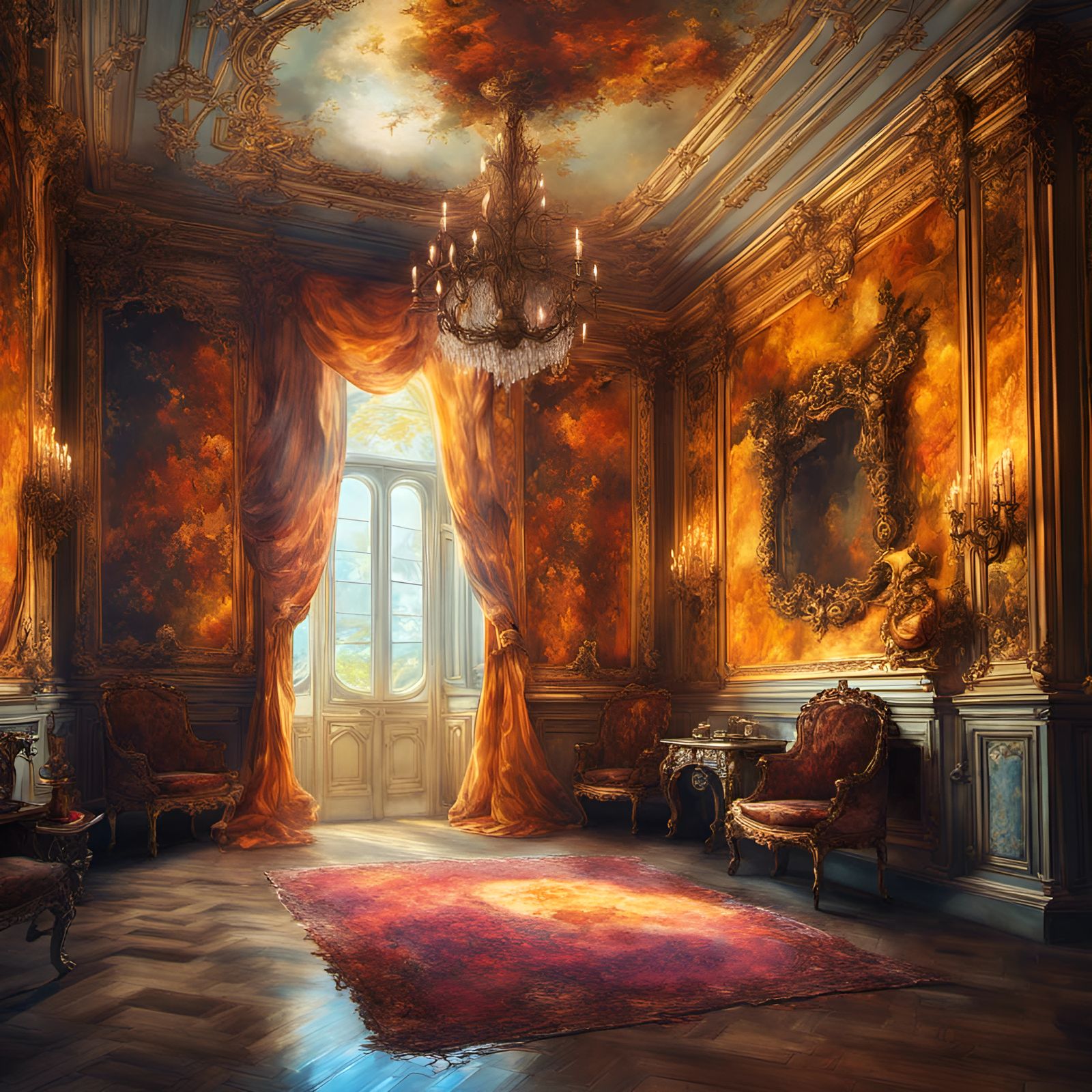  Rococo oil painting of Amber room  by @Wondrin aloud