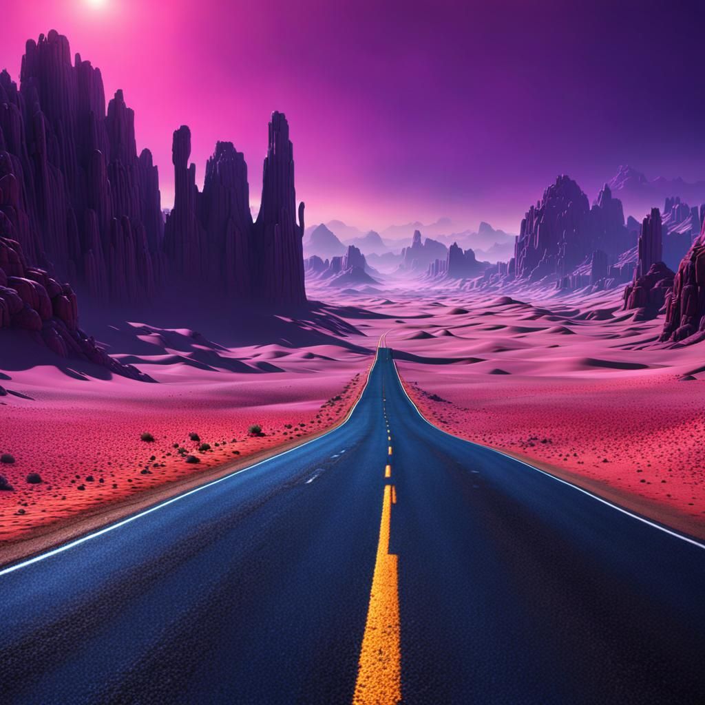 On a dark desert highway AI Generated Artwork NightCafe Creator