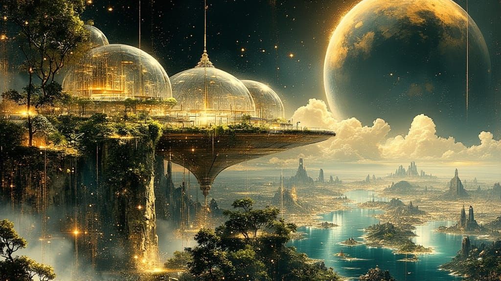 <lora:divineOil:1.0> <lora:Akimora:1.0> <lora:Exquisite Flux:1.0> "A utopian orbital agricultural city-station, ...  by @hdw1948