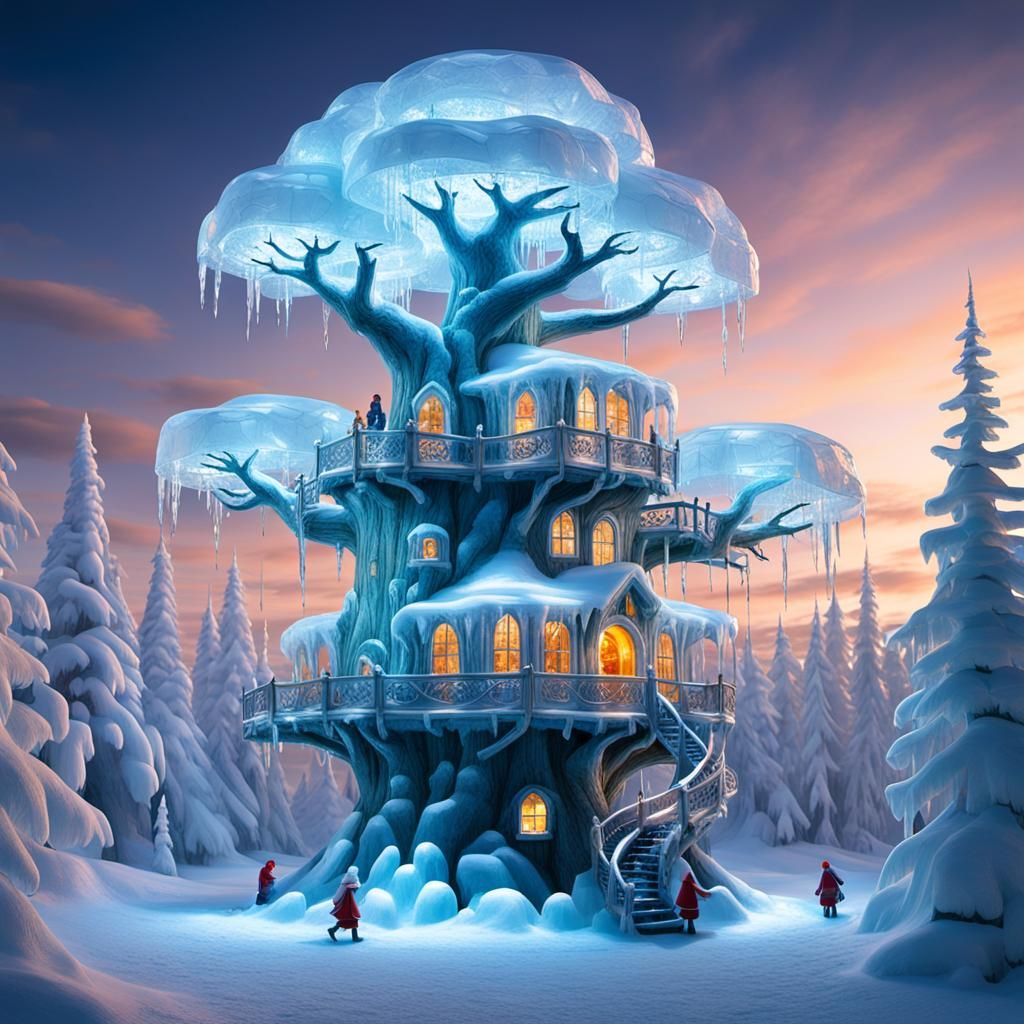 The only tree at the North Pole has a clear ice treehouse