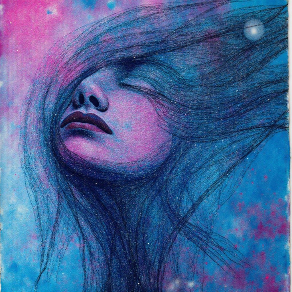 <lora:inspired:1.0> Pages from a handwritten journal morph into glowing lines of digital code, a poetic melancholy conveyed through mixed me...