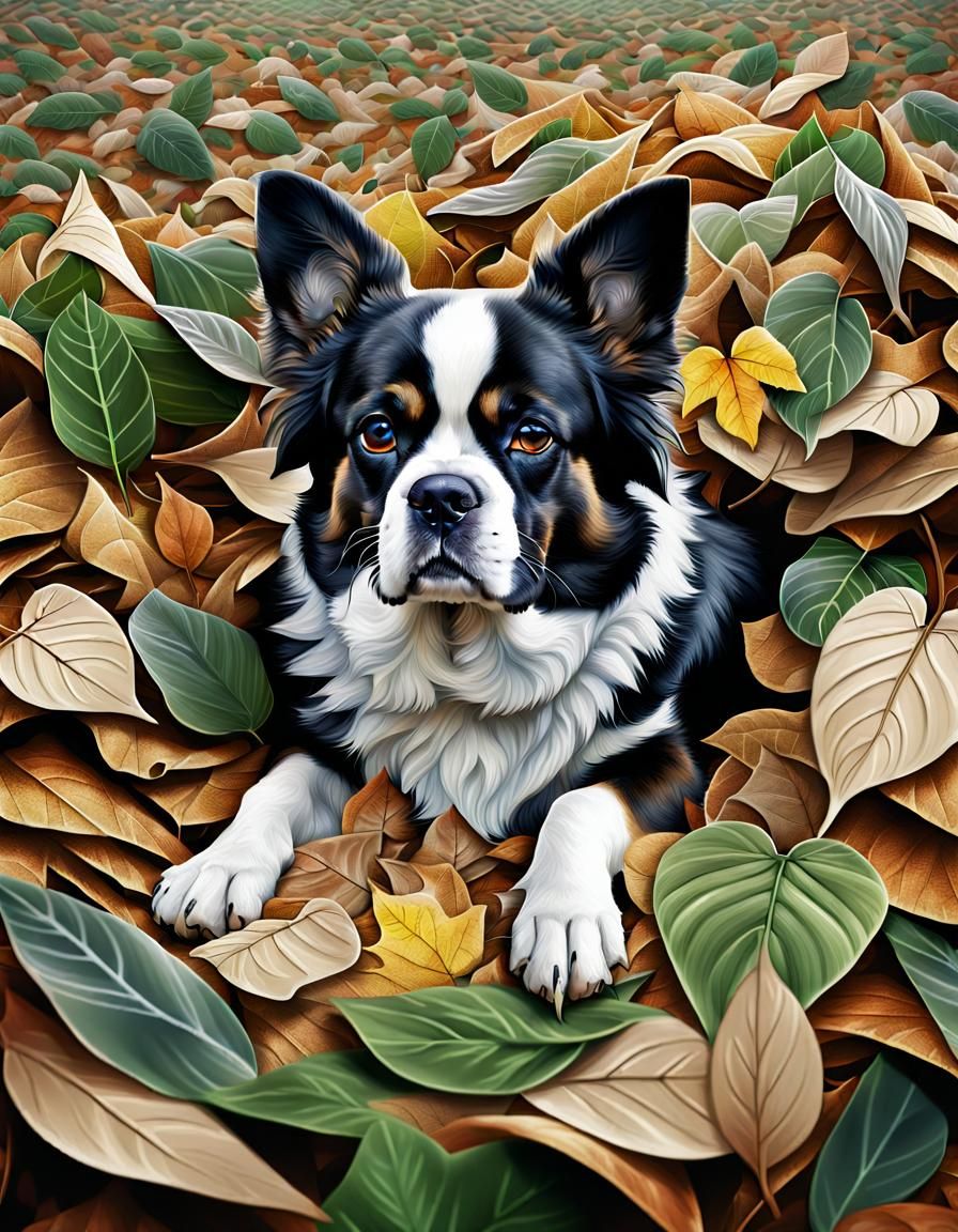Glitch Art, dog in leaves